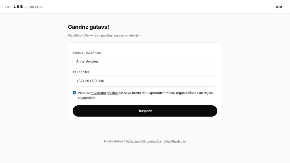 Profila aizpildīšanas ekrāns